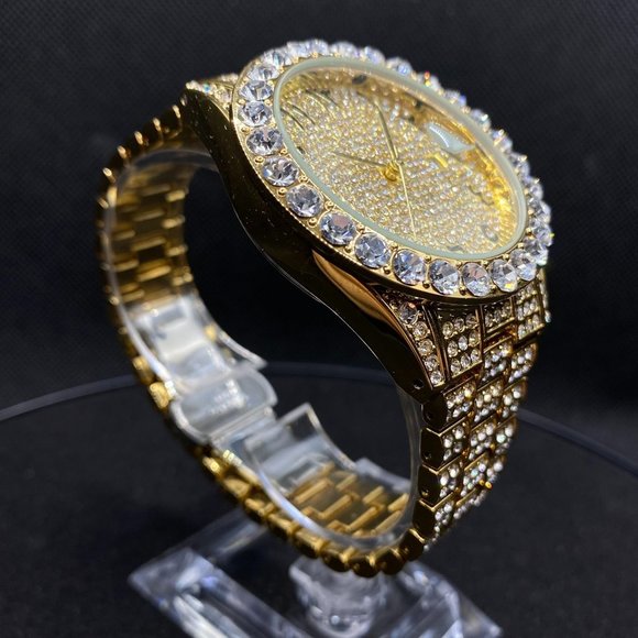 LIMITED Edition18K Gold Plated Iced Out Diamond Luxury Design Watch - Picture 4 of 5